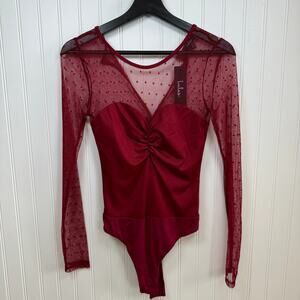 Lulu's NWT Size XS Red Mesh Bodysuit